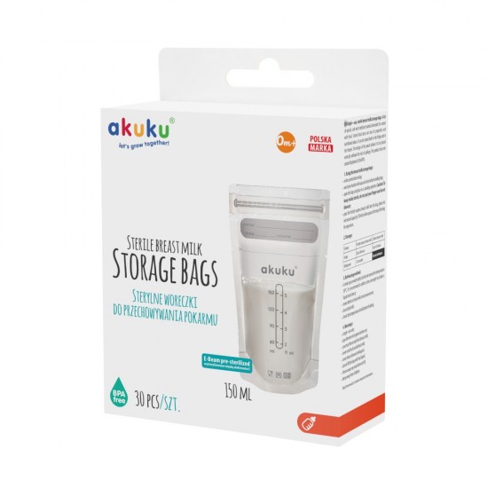 Breast milk sterile storage bags 150ml 5oz 30 pcs. / A0011 / Akuku Breast milk sterile storage bags 150ml 5oz 30 pcs. / A0011 / Akuku