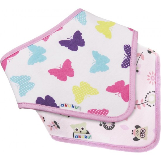 Butterflies and Owls baby bandana bib set of 2 / A1465 / Akuku