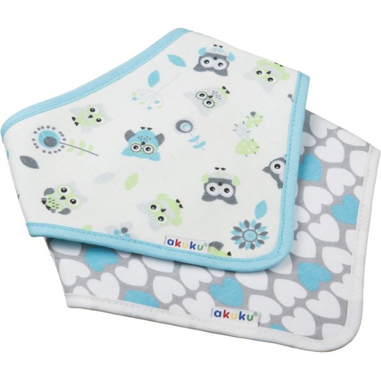Owls and Hearts baby bandana bib set of 2 / A1471 / Akuku Owls and Hearts baby bandana bib set of 2 / A1471 / Akuku