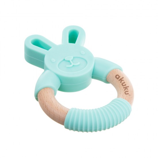 Wooden and silicone teether mint rabbit