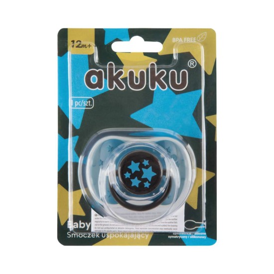 Akuku Smoczek uspokajający 12m+ niebieskie Gwiazdki / A0590 / Akuku Akuku Smoczek uspokajający 12m+ niebieskie Gwiazdki / A0590 / Akuku