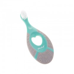 Baby first toothbrush with teether grey-mint
