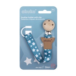 Universal soother band with wooden clip Silver Stars / A0584 / Akuku