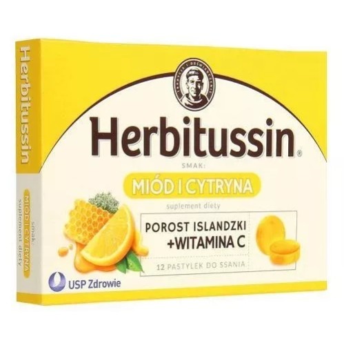 Herbitussin Honey & Lemon Icelandic lichen + Vit. C 12 lozenges / S0051 / Naturell USP Herbitussin Honey & Lemon Icelandic lichen + Vit. C 12 lozenges / S0051 / Naturell USP