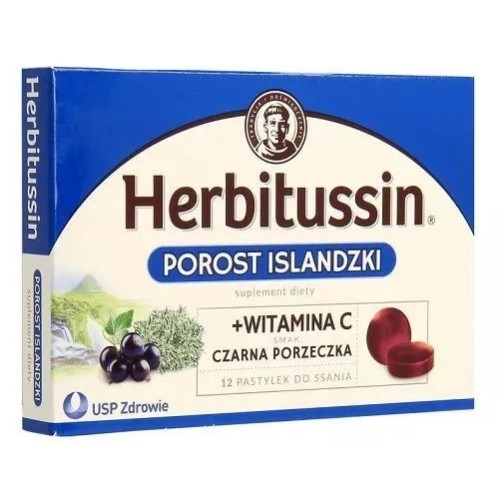 Herbitussin Czarna porzeczka + Porost Islandzki 12 pastylek do ssania / S0050 / Naturell USP Herbitussin Czarna porzeczka + Porost Islandzki 12 pastylek do ssania / S0050 / Naturell USP