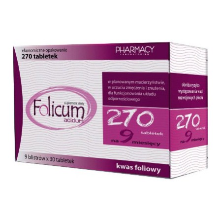Folicum Acidum Kwas Foliowy 400 mcg 270 tabletek / S0178 / Pharmacy Lab. Folicum Acidum Kwas Foliowy 400 mcg 270 tabletek / S0178 / Pharmacy Lab.